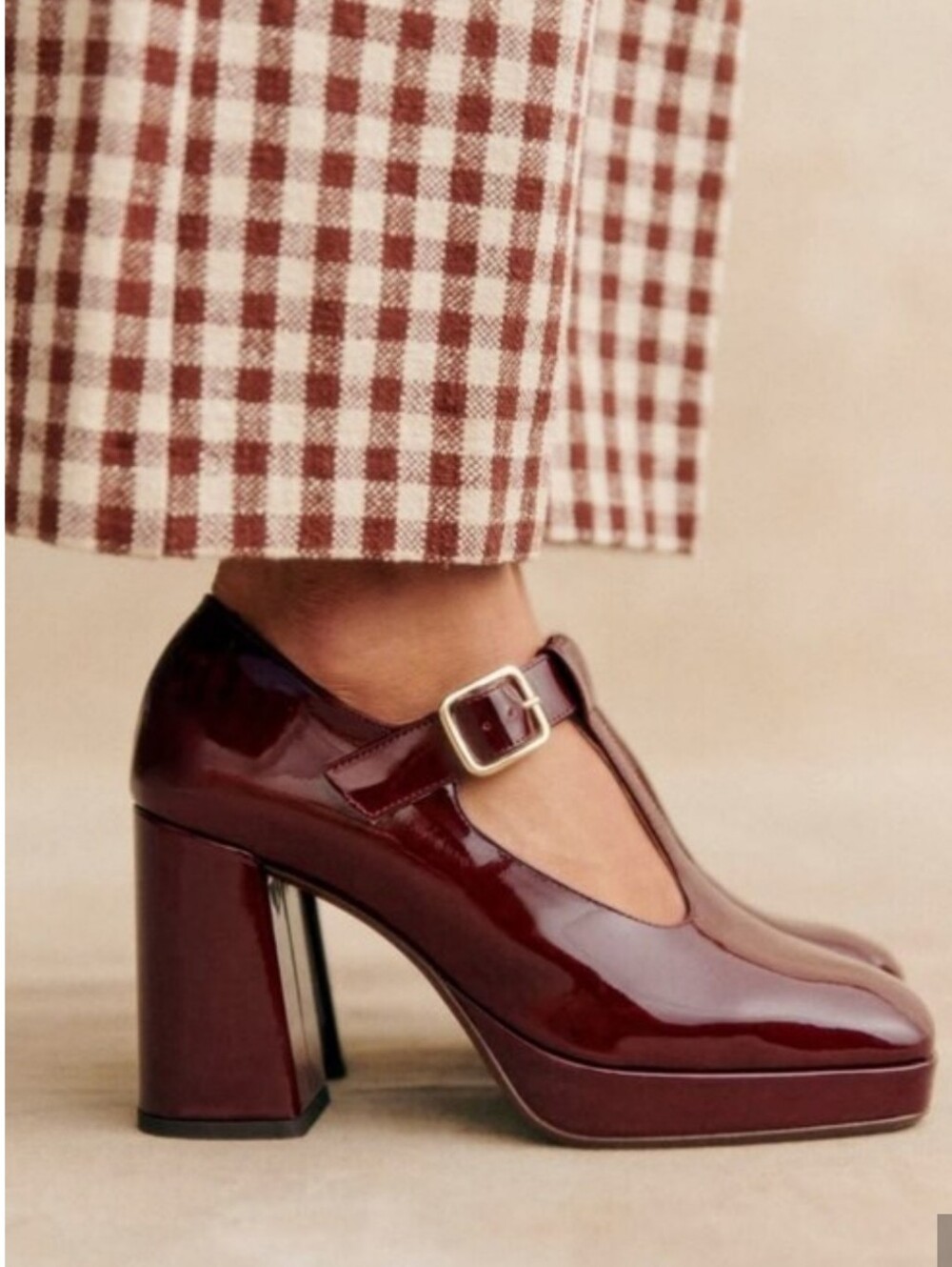 Anthropologie VERALI Patent Burgundy Mary Jane Heels